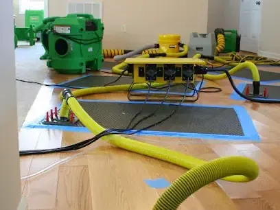 Hoses and panel mats drawing moisture out of a hardwood floor